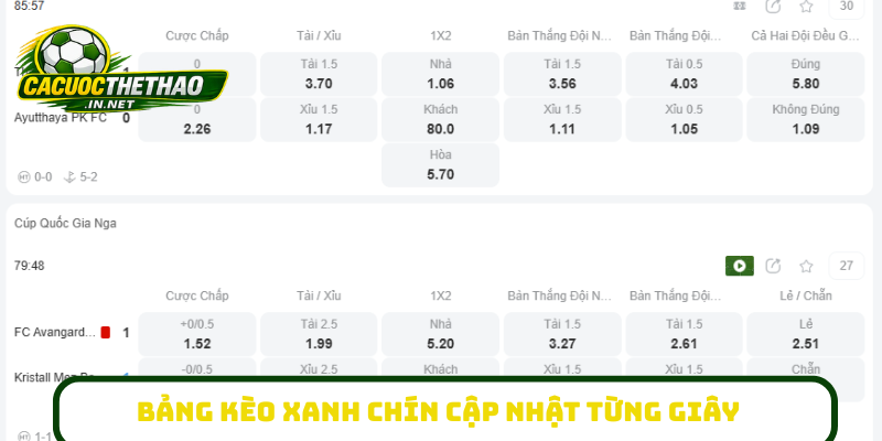 Bảng kèo xanh chín cập nhật từng giây